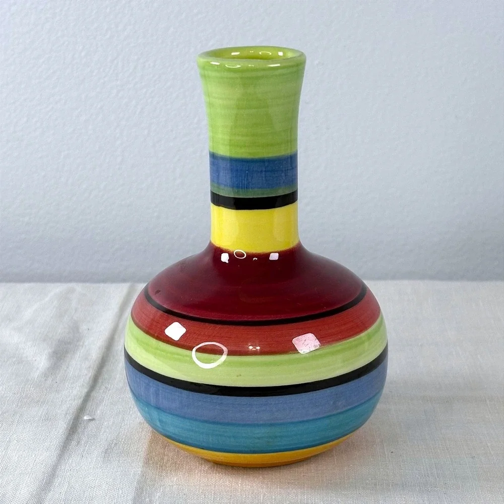 Pierce‎ Signed Vintage 1998 Multicolor Striped Ceramic Bud Vase Hand Painted Art